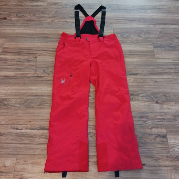 Spyder Mens Large Red Black Ski Snow Snowboard Pants Bibs Suit Snowsuit Bib Guys